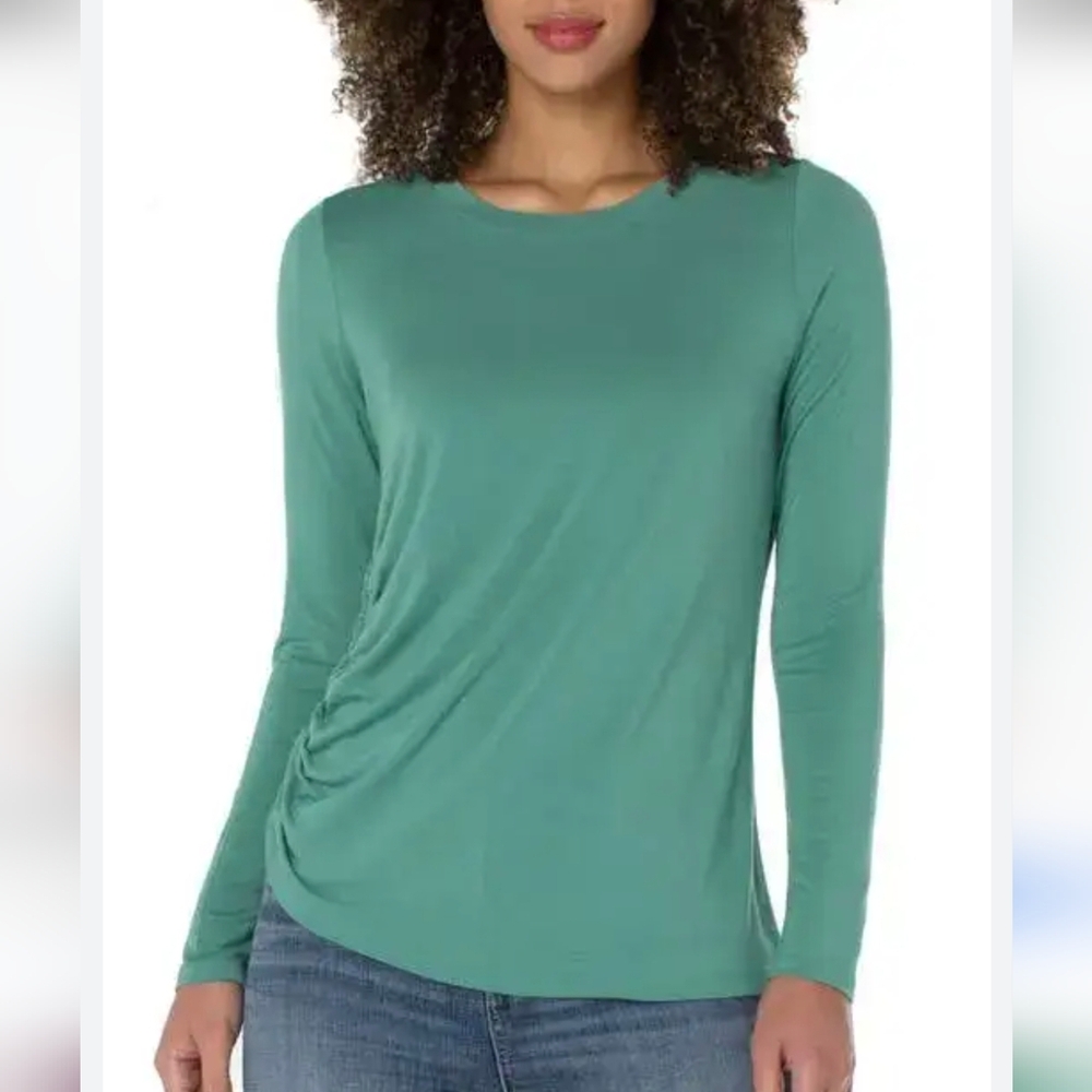 Liverpool Green Ruched Jersey Long Sleeve Top